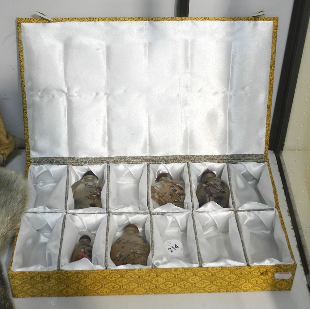 Set of 5 Inside Painted Rock Crystal Snuff Bottle (Tallest 4"). (1 of 2)