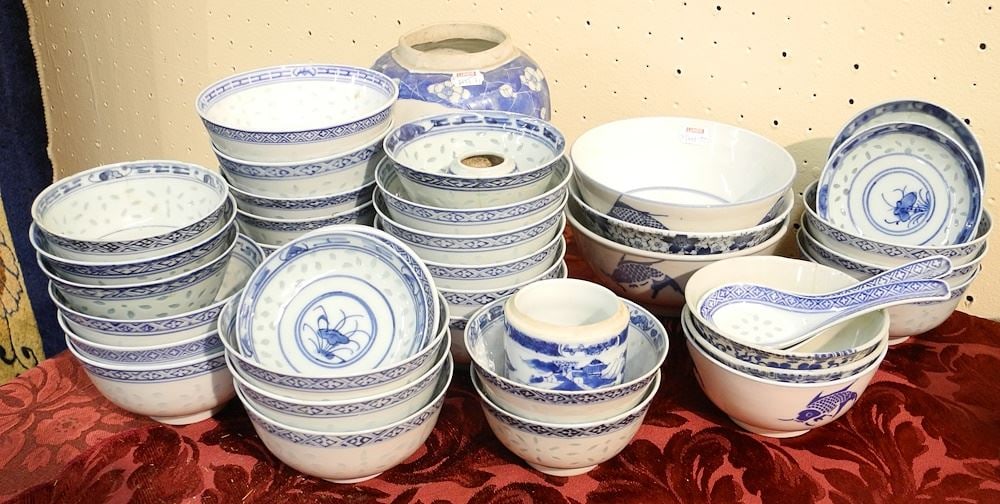 Collection of Chinese Rice Pattern Bowls, Includes some Japanese. (1 of 2)