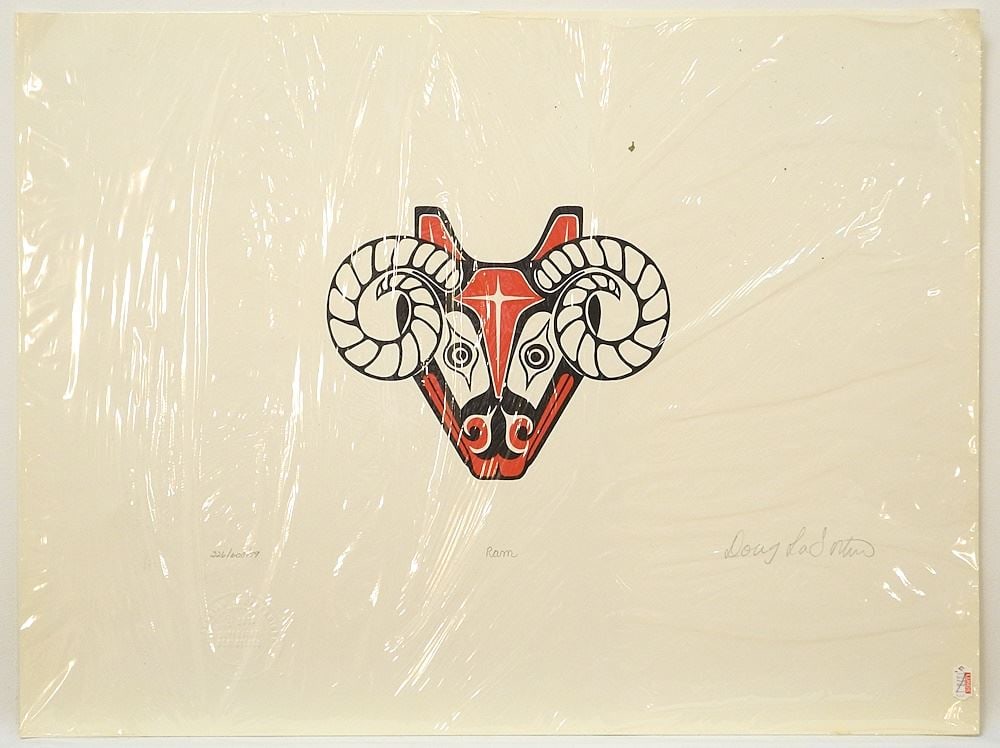Coast Salish Serigraph signed Doug LaFortune, 17 1/2" x 23 1/4", "Ram" #326/600 (unframed). (1 of 3)