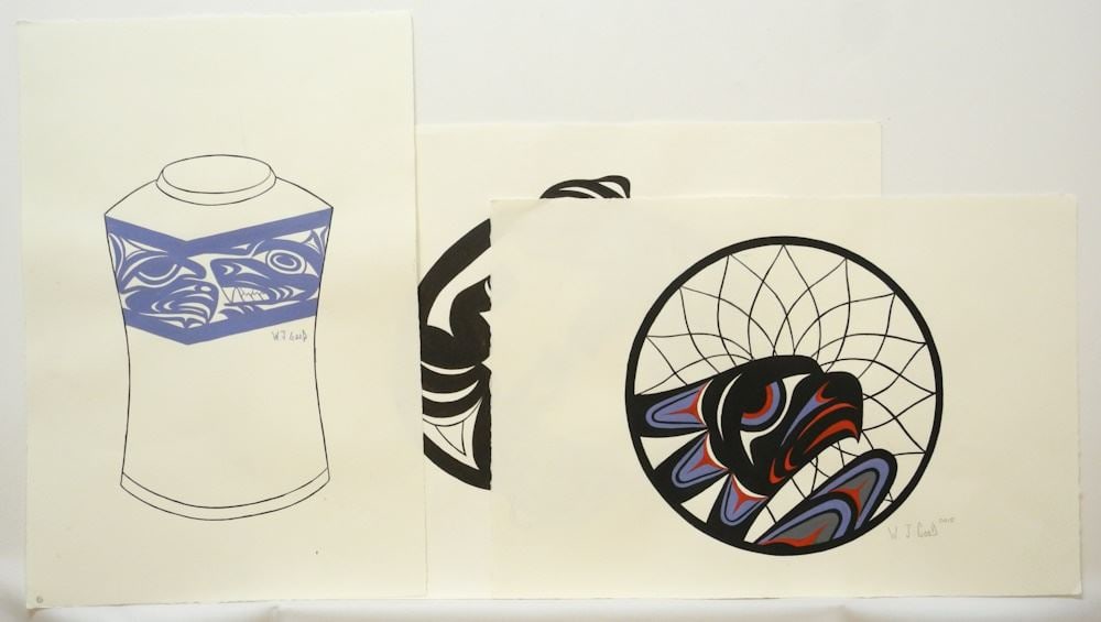 3 Coast Salish Acrylic on Paper signed W. J. Good, 18" x 24" & 15 1/8" x 22 1/4", Various (1 of 4)