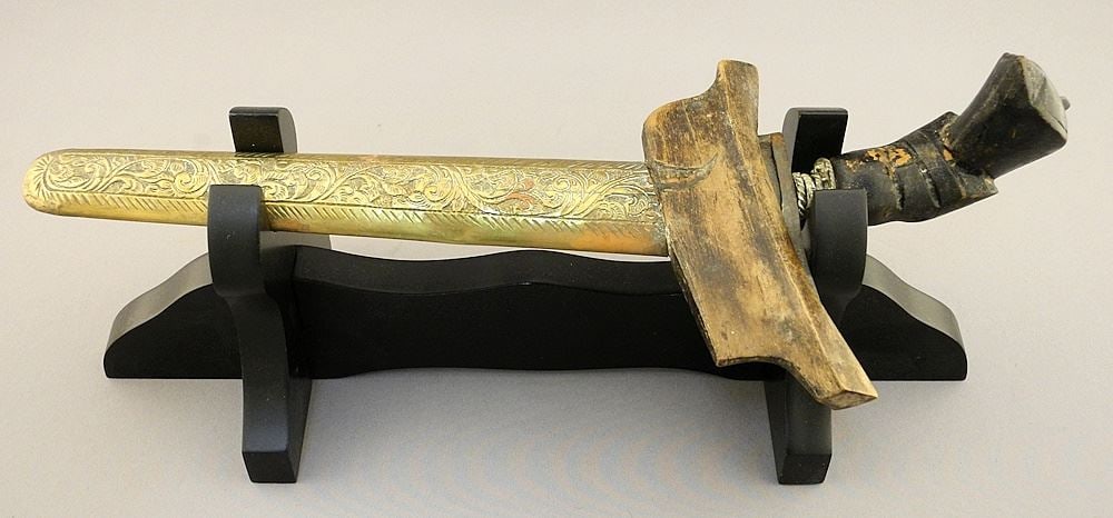 Indonesian Kris Knife in Embossed Brass Sheath, 12 1/2"L. (1 of 5)