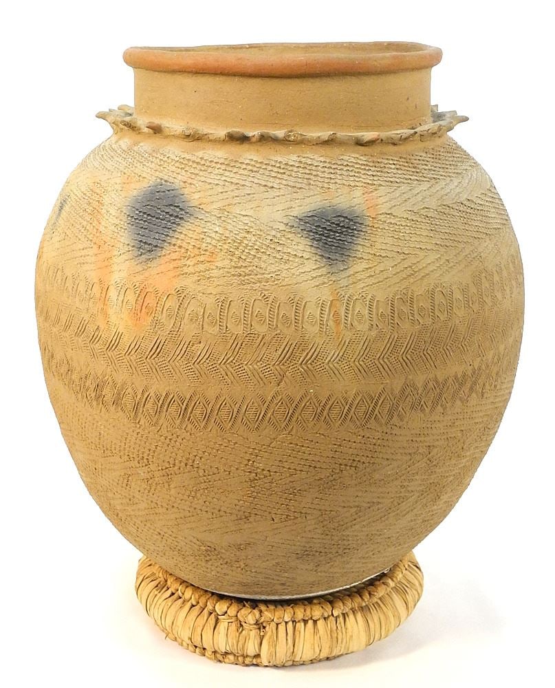 African Earthenware Pot, with Fibre Base, Uganda/Nigeria, 19"H. (1 of 4)