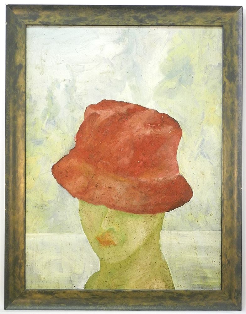 Oil & Mixed Media signed Brandy Banman Verso, 23 1/2" x 47 1/2", "Antique Hat". (1 of 2)