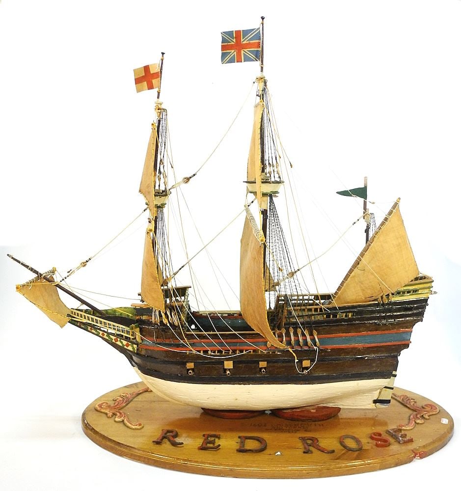 Ships Model, "Red Rose", 29 1/2" x 35 x 17 1/2". (1 of 3)