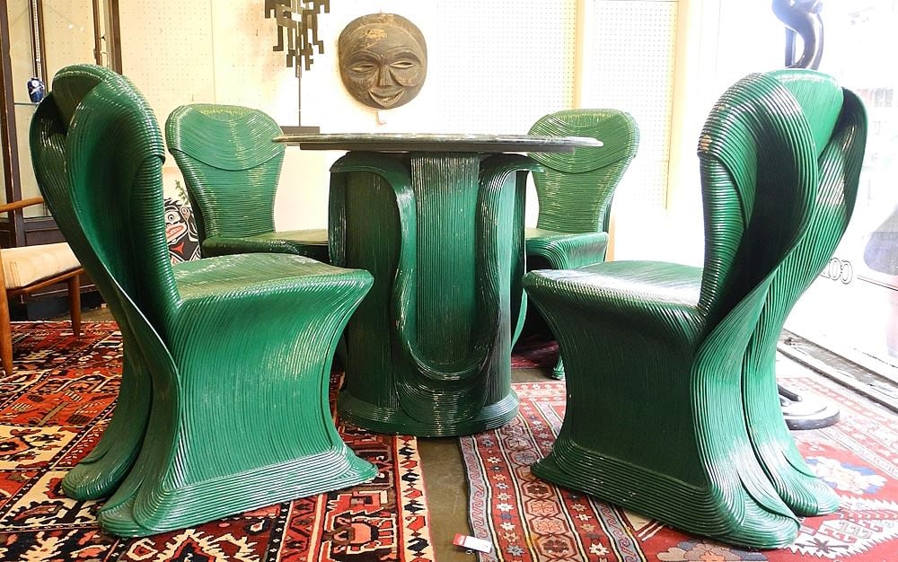 Betty Cobonpue Split Reed Rattan & Marble Table & Chairs, Acquired at Harrod's. (1 of 8)