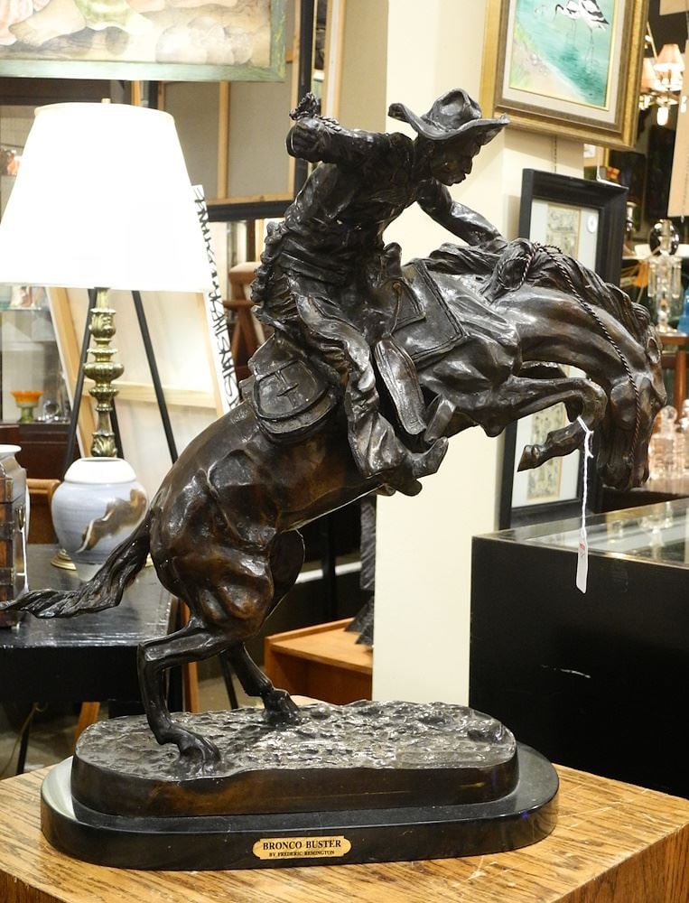 Bronze Sculpture After Frederic Remington, 21 1/4", "Bronco Buster". (1 of 4)