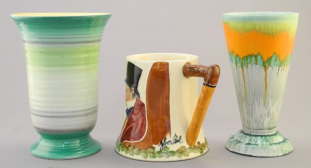 2 Shelley Dripware Vases (6 5/16"H) & Crown Devon Musical Tankard, 4 1/2"H. (1 of 4)