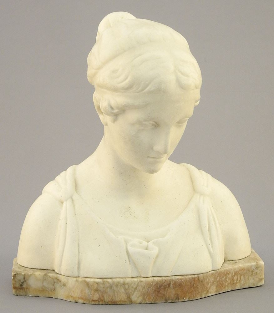 19th C. Cast Bust on Marble Base, 6 3/4"H. (1 of 4)