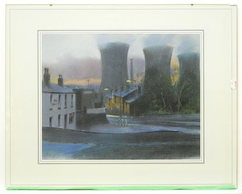Pastel on Paper signed T. Brown, 10 3/4" x 13 5/8", "Untitled Reactors".: Pastel on Paper signed T. Brown, 10 3/4" x 13 5/8", "Untitled Reactors".