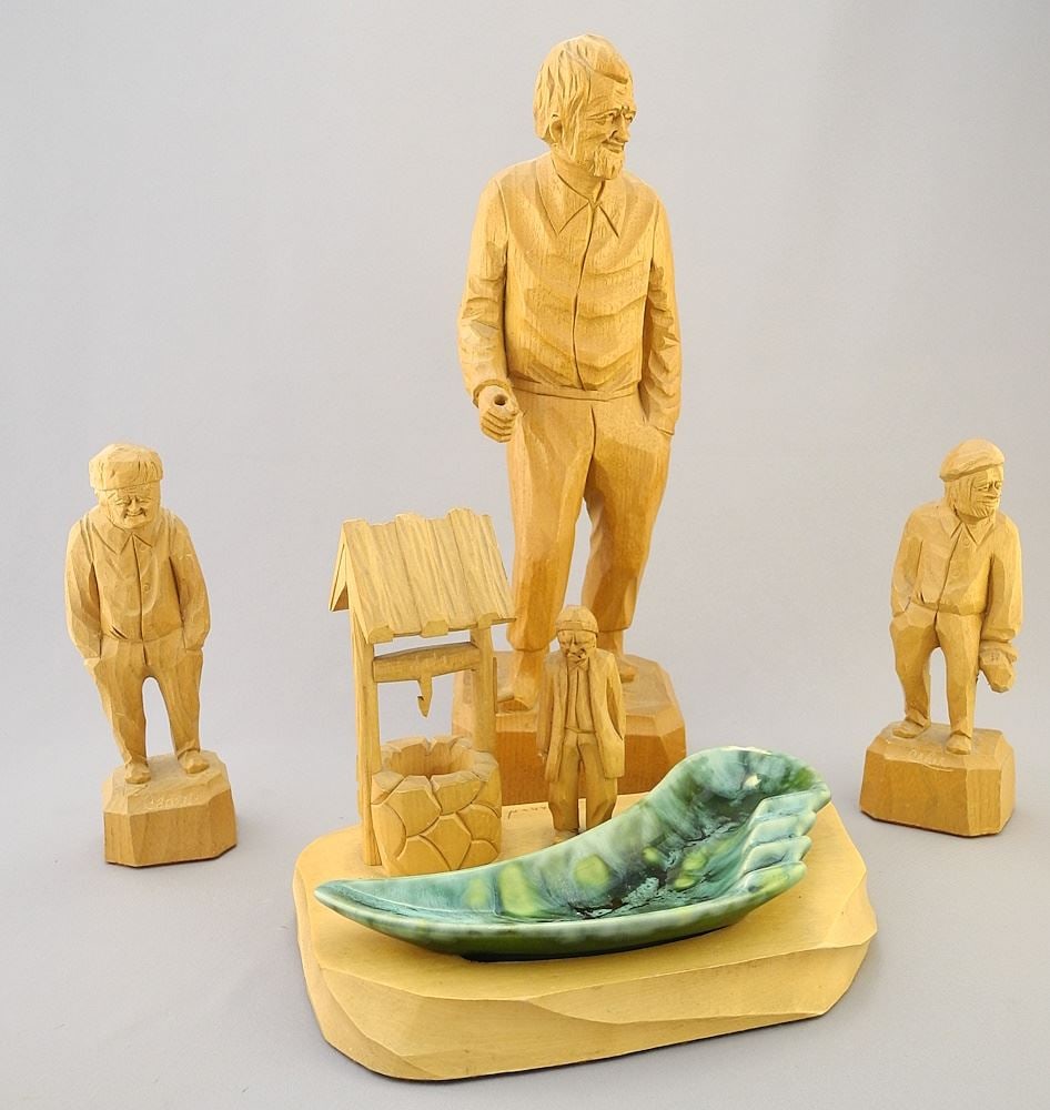 4 Quebec Folk Art Figural Carvings signed Caron, 5 7/8 - 12"H. (1 of 4)