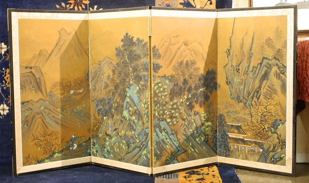 4 Panel Asian Folding Table Screen, 36 1/2"H (restorations to back noted). (1 of 1)