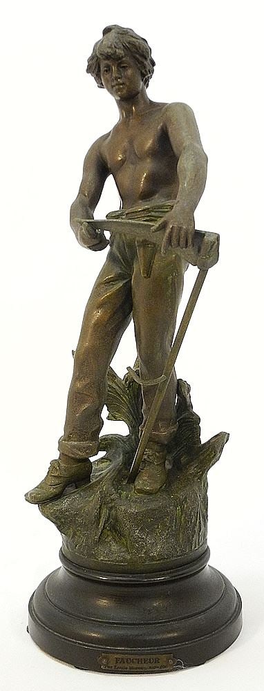 Spelter Figure signed Louis Moreau, 18 1/4"H, "Faucheur". (1 of 4)
