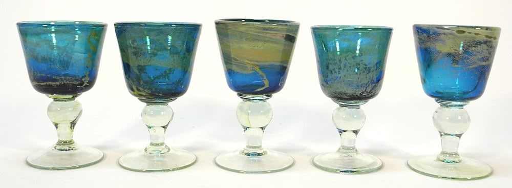 5 Mdina Glass Goblets, 6 3/8"H.: 5 Mdina Glass Goblets, 6 3/8"H.