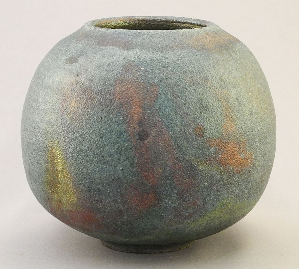 Globular Raku Pot signed Indistinctly, 4 1/4"H. (1 of 4)