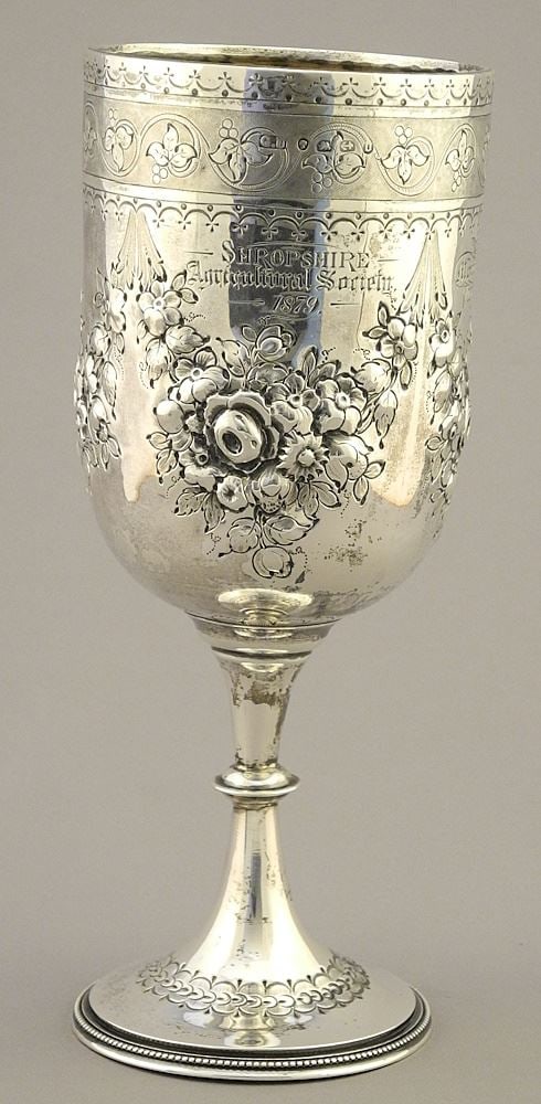 Silver Goblet, Inscribed, George Unite/B'ham/1888, 8 1/8"H, 259 Grams.: Silver Goblet, Inscribed, George Unite/B'ham/1888, 8 1/8"H, 259 Grams.