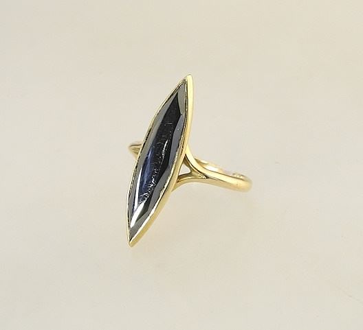 10K (Marked) Yellow Gold & Hematite Ring, Size 6 3/4, 3 Grams (1 of 5)