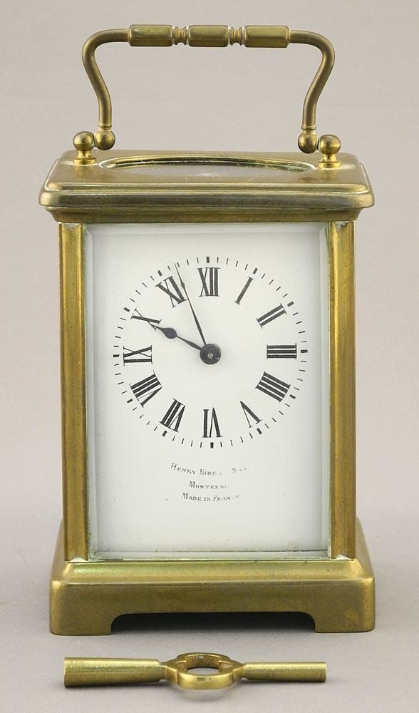 Henry Birks & Sons Montreal Brass Carriage Clock, Made in France, 4 1/8"H. (1 of 5)