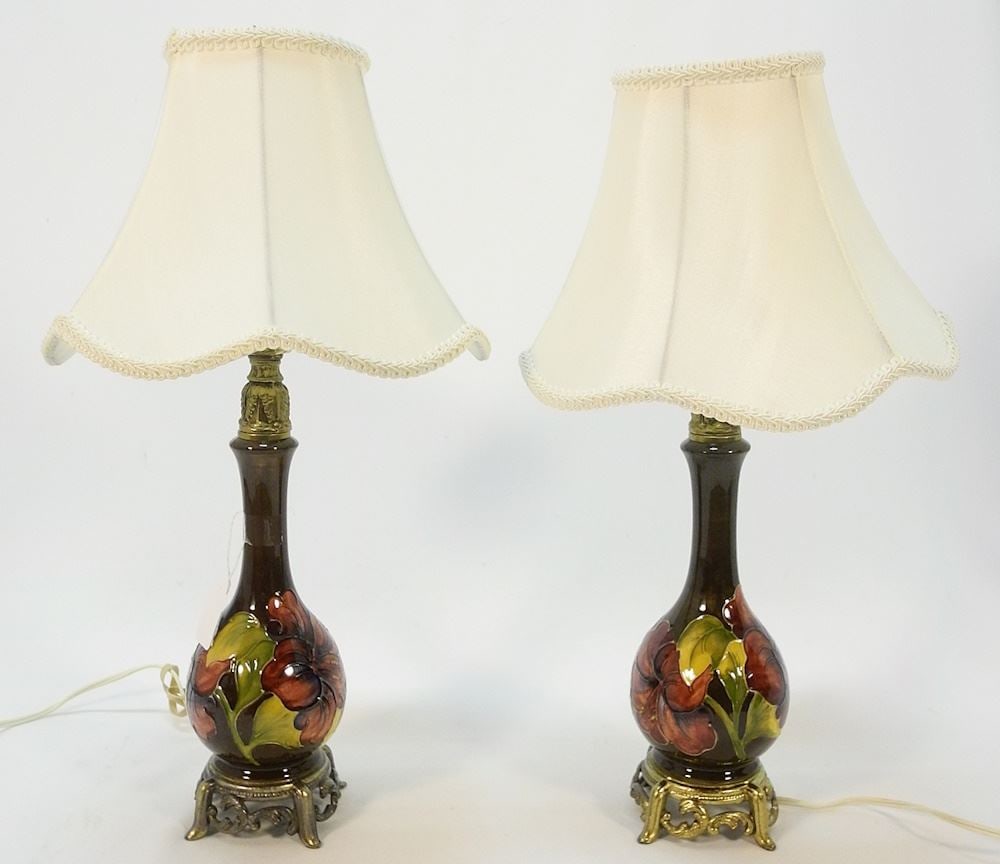 Pair of Moorcroft Hibiscus Table Lamps, 19 1/4"H. (1 of 6)