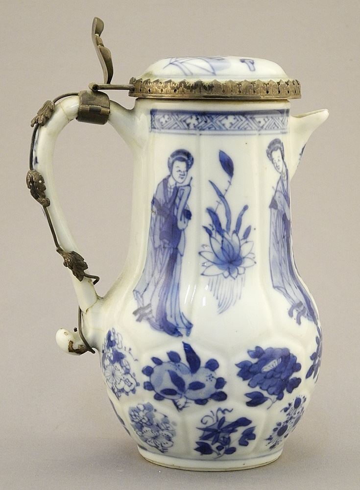 Kangxi Porcelain Covered Pitcher with Dutch Silver Mounts, 5 1/2"H. (1 of 10)