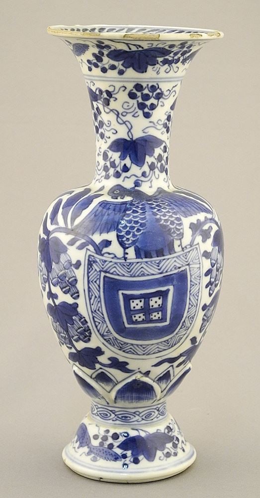 Kangxi Armorial Porcelain Vase, 7 1/4"H (rim nibbled). (1 of 10)