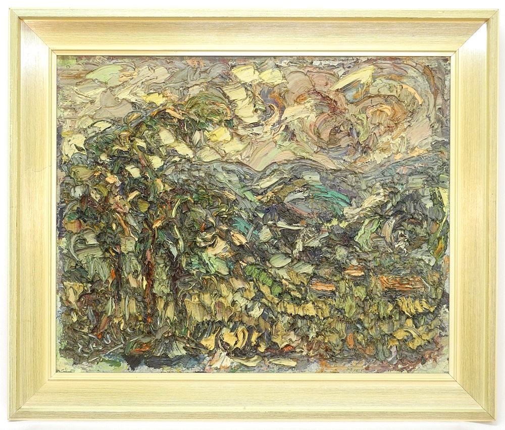 Oil on Canvas signed E. Dulfer, Impasto Landscape, 16" x 19 3/4". (1 of 9)