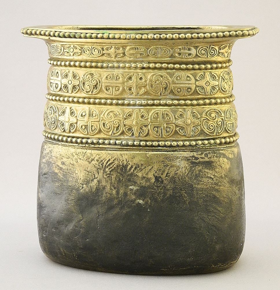 Gustav Gurschner Bronze Vase, Celtic Design, Impressed J144, 6"H. (1 of 10)