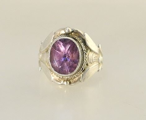 Jensen Style 925 (marked) Silver & Amethyst Ring with Box, Size 8 1/4, 5.8 Grams. (1 of 6)