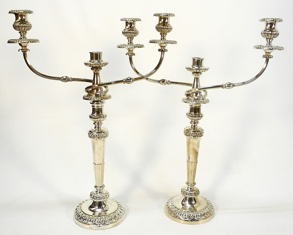 Pair of Matthew Bolton Old Sheffield Plate Convertible Candelabra, 22 1/2 " x 17 1/4" x 6". (1 of 7)