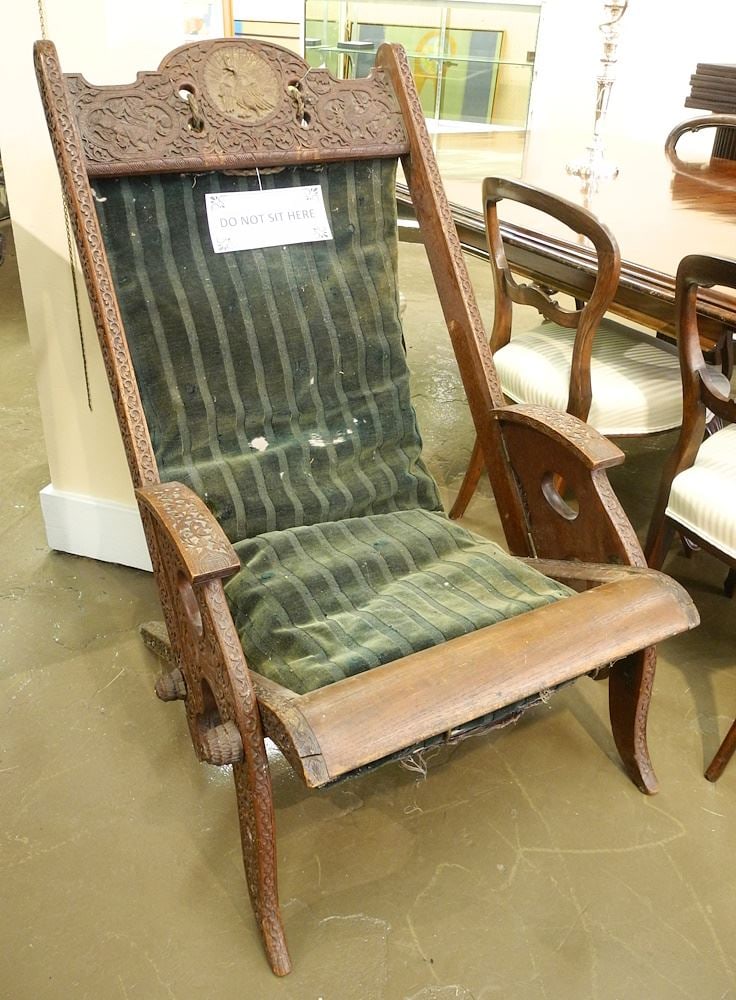Indian Carved Teak Lounge Chair with Cushion. (1 of 4)