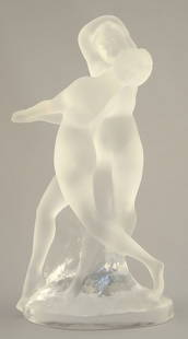 Lalique France Frosted Glass "Deux Danseuses" Figurine, 10"H.: Lalique France Frosted Glass "Deux Danseuses" Figurine, 10"H.