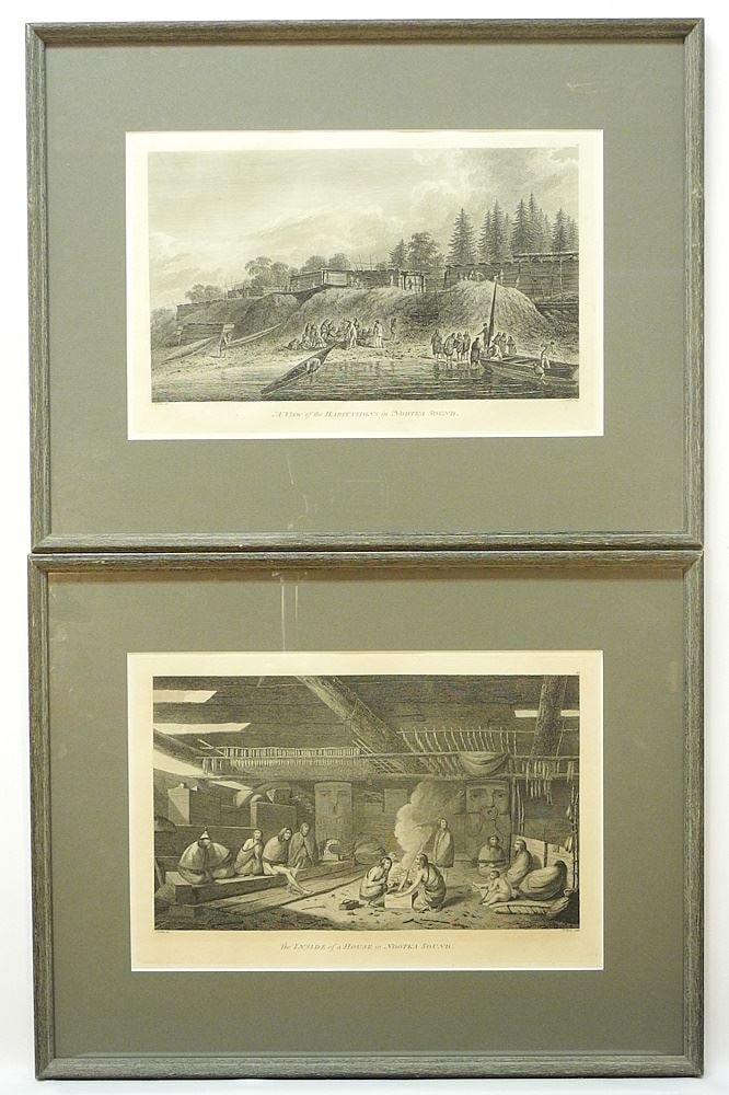 2 Engravings by J. Webber, 10 7/8" x 16 1/8", "Nootka Sound Scenes". (1 of 11)