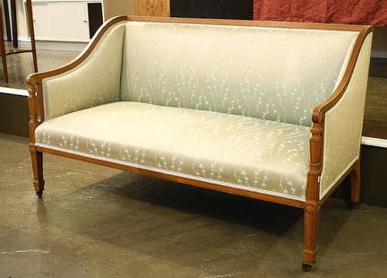 Louis XVI Style Inlaid Mahogany Settee, 51"W.: Louis XVI Style Inlaid Mahogany Settee, 51"W.