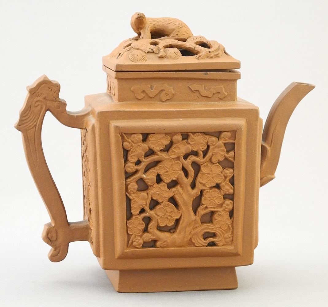 Chinese Yixing Ware Double Walled Teapot, 5" x 3 1/8" x 5 1/2". (1 of 9)