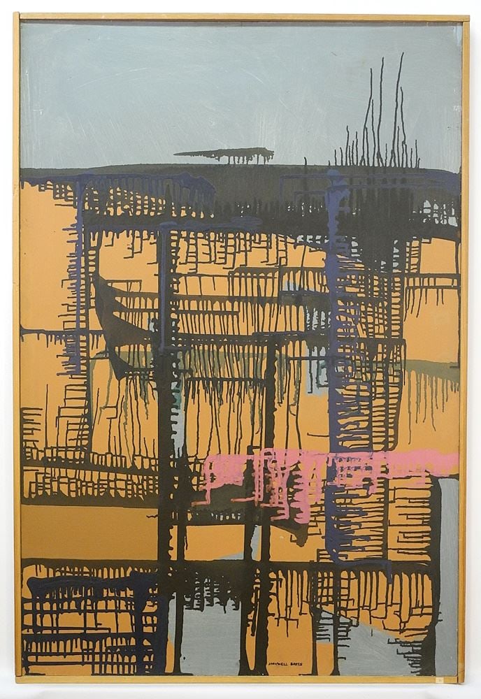 Acrylic on Masonite signed Maxwell Bates, 35 1/2" x 23 3/4" Drip Painting. (1 of 13)