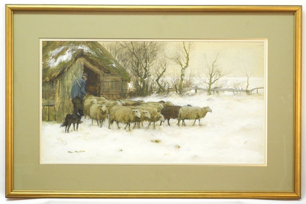 Watercolour signed (Frans Pieter) ter Meulen, 13 1/8" x 24 1/2", "The Flock". (1 of 12)