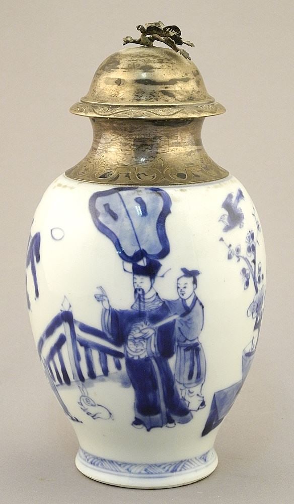 Ming Porcelain Vase with Dutch Silver Mounts, Cheng Hua Mark, 7 1/8"H. (1 of 8)