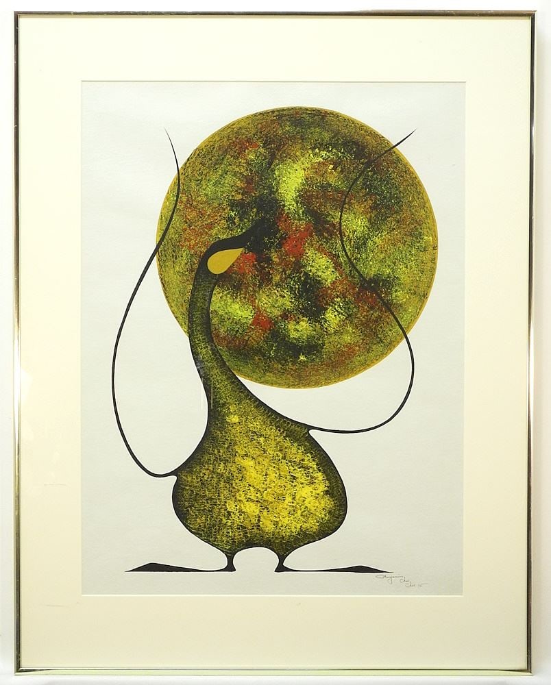 Acrylic on Canvas signed Benjamin Chee Chee '75, 23 1/4" x 17 1/4", "Goose & Moon". (1 of 4)