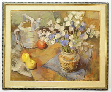 Oil on Canvas signed (Jack) Smith, 23" x 29", "Still Life with Apples".: Oil on Canvas signed (Jack) Smith, 23" x 29", "Still Life with Apples".