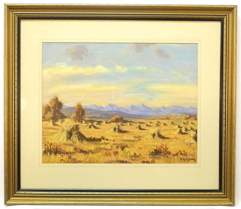 Pastel on Paper signed R. (Roland) Gissing, 14 1/4" x 18 3/8", "Untitled Stooks in the Va (1 of 4)
