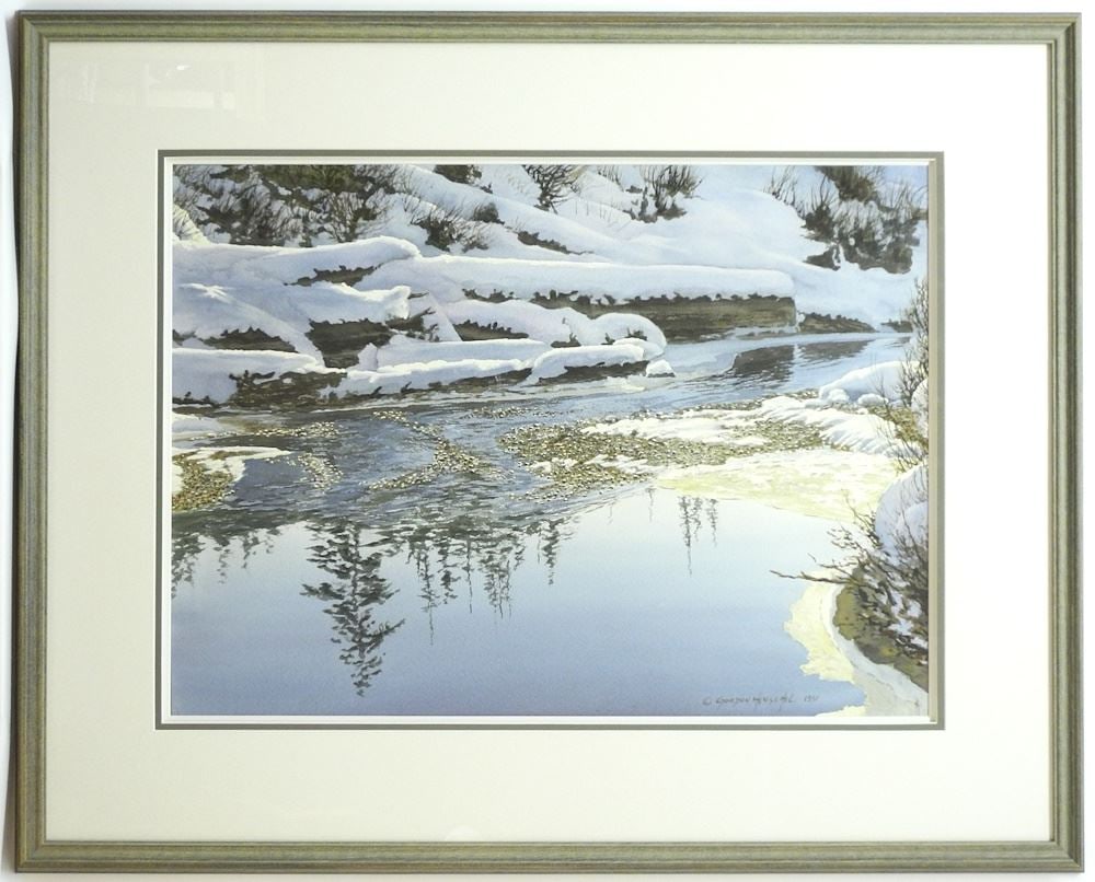 Watercolour signed Gordon Henschel, 21" x 29", "Spring Thaw".: Watercolour signed Gordon Henschel, 21" x 29", "Spring Thaw".
