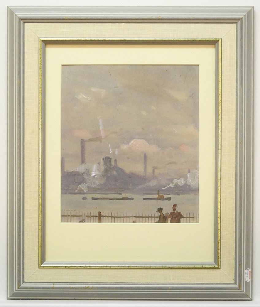 Watercolour signed Indistinctly, 9 3/4" x 8 1/2", "Scottish Industrial Scene".: Watercolour signed Indistinctly, 9 3/4" x 8 1/2", "Scottish Industrial Scene".