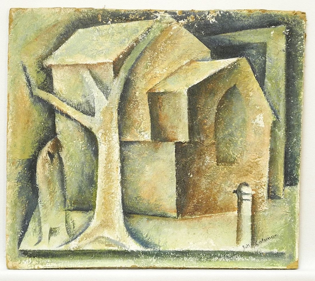 Oil on Board signed Bill Coleman (Australian) 9 3/4" x 11", "Untitled Figure with House". (1 of 4)