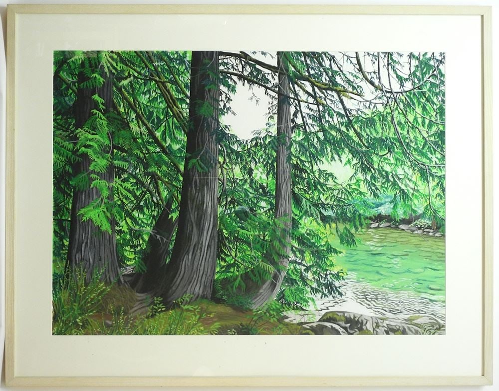 Oil Pastel on Paper signed Liz Charsley-Jory 2013 verso, 25 1/2" x 35 1/4", "Cedars, Sooke Ri (1 of 7)
