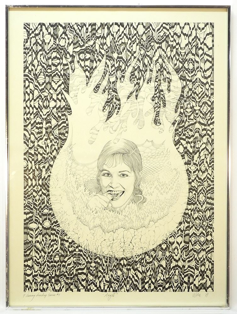 Print Signed (Jack) Wise '71, 29 1/2 x 21 1/2", "Angst", Flaming Dewdrop Series #1 (1 of 5)