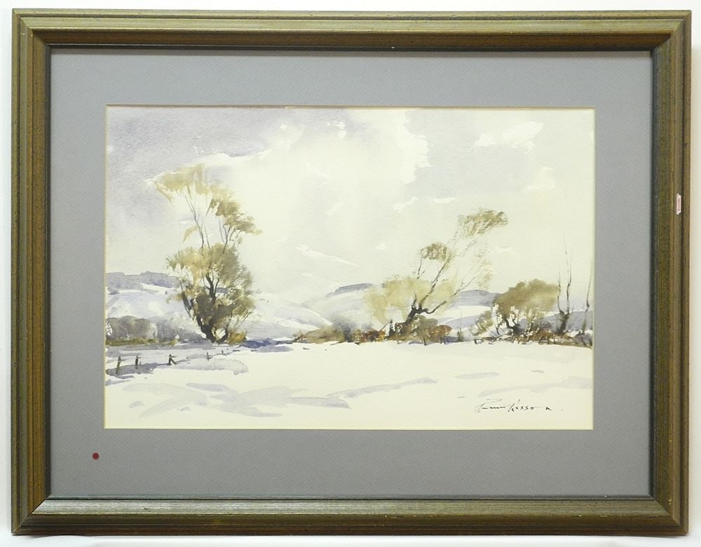 Watercolour signed Edward Wesson, 13" x 19 1/2", "Snowy Landscape". (1 of 4)