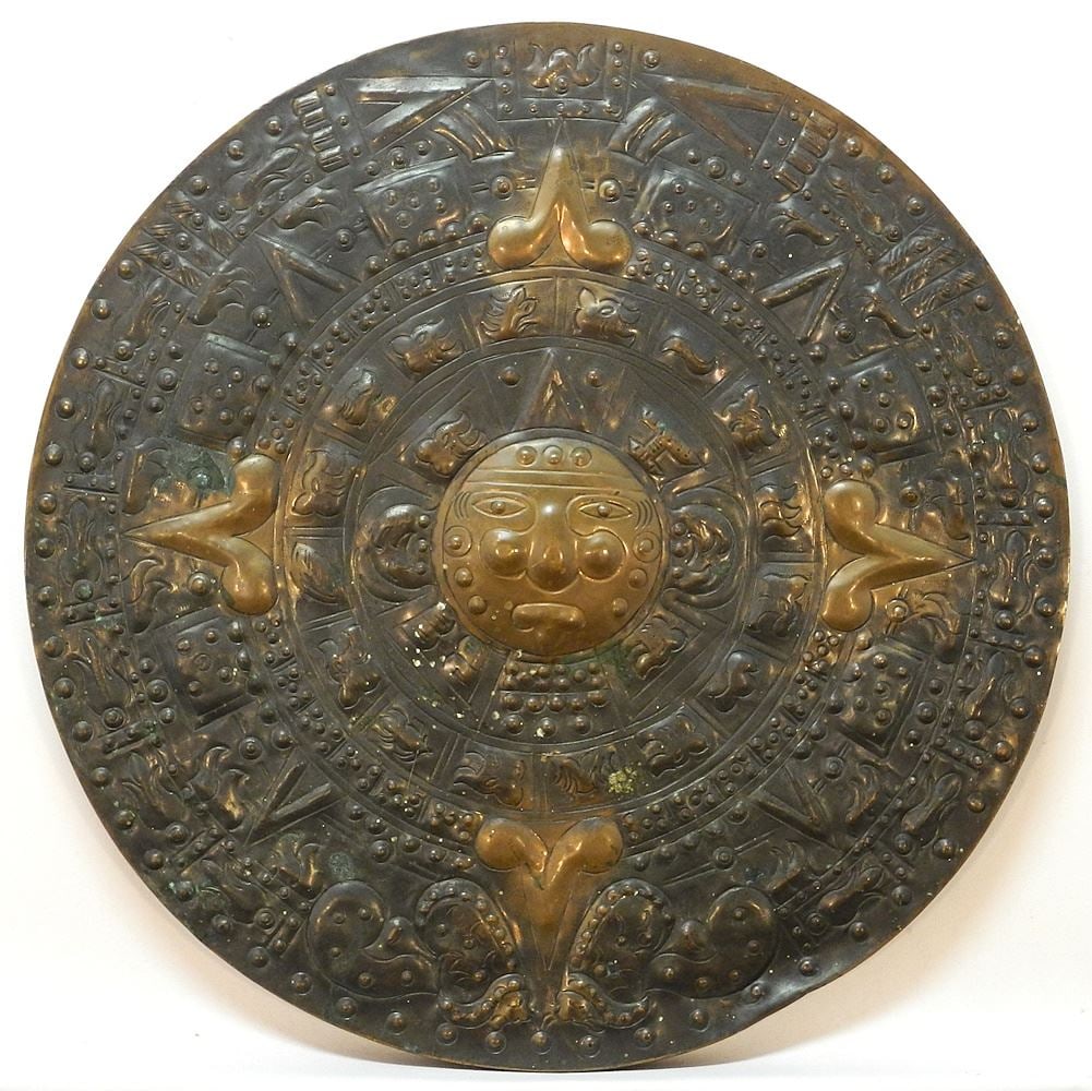 Mayan Style Copper Calendar Plaque, Made in Mexico, 20" Diameter.: Mayan Style Copper Calendar Plaque, Made in Mexico, 20" Diameter.
