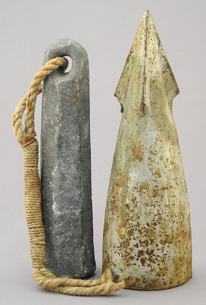 2 Nautical Antiques: Harpoon Tip (8 1/2"L) & Depth Sounding Weight, 7 3/4"L. (1 of 1)