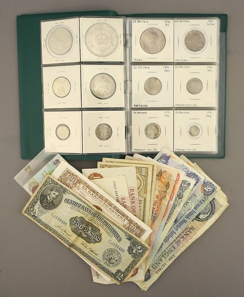 Collection of World Bank Notes & English Coins / Maundy Money. (1 of 1)