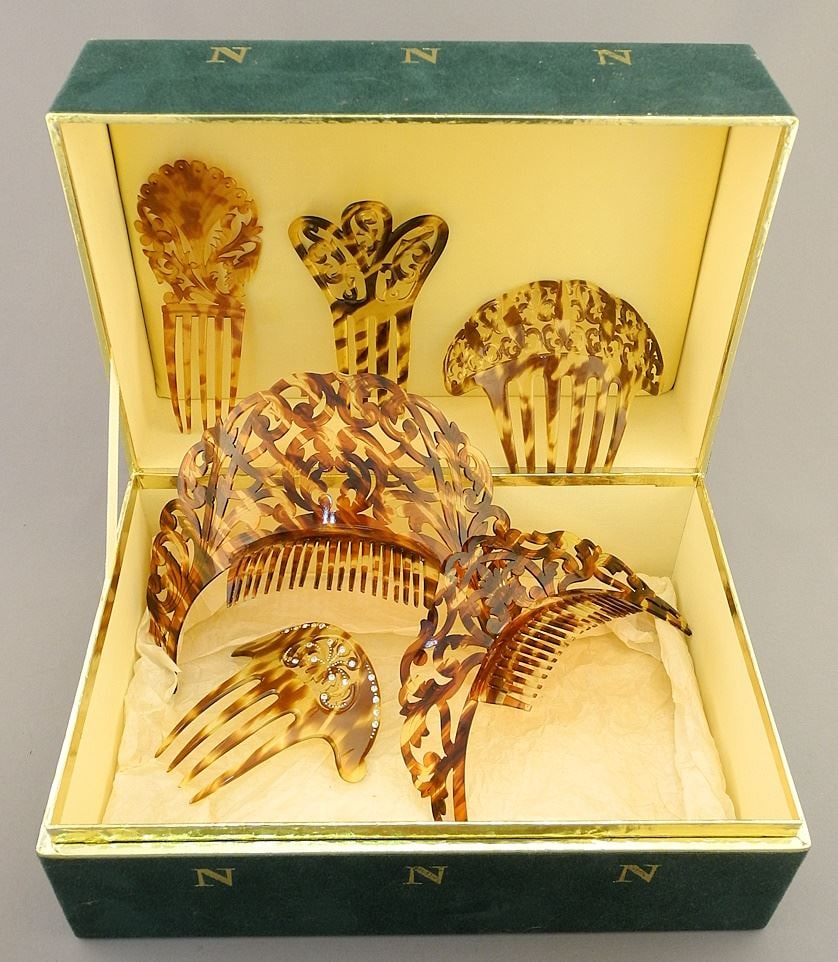 6 Tortoise Shell Effect Hair Combs Box, 2 1/8 - 7"W. (1 of 2)