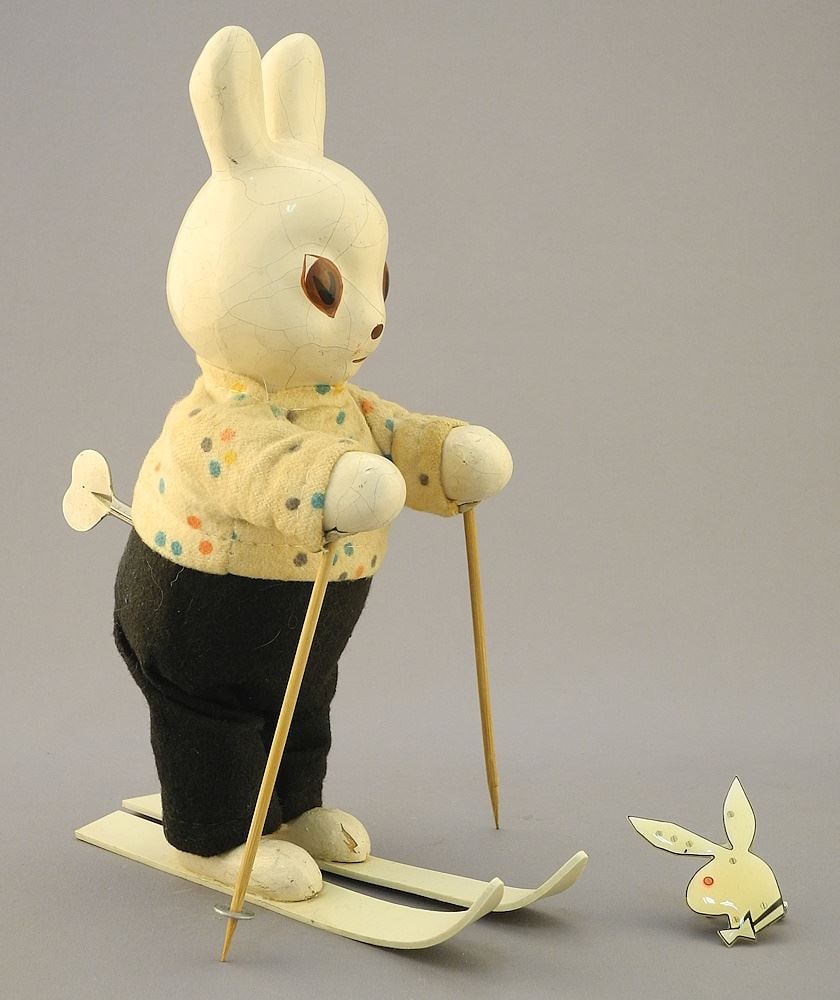 Old Wind-Up Toy Rabbit & Playboy Bunny Brooch (needs battery). (1 of 3)